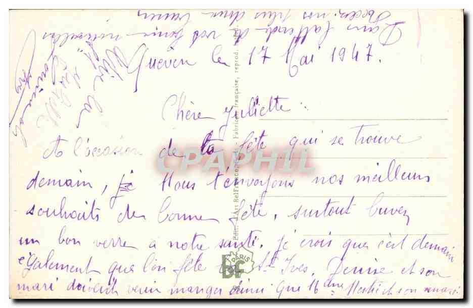 Fantaisie - Bonne Fete - Fleurs - CPA  — Rückseite