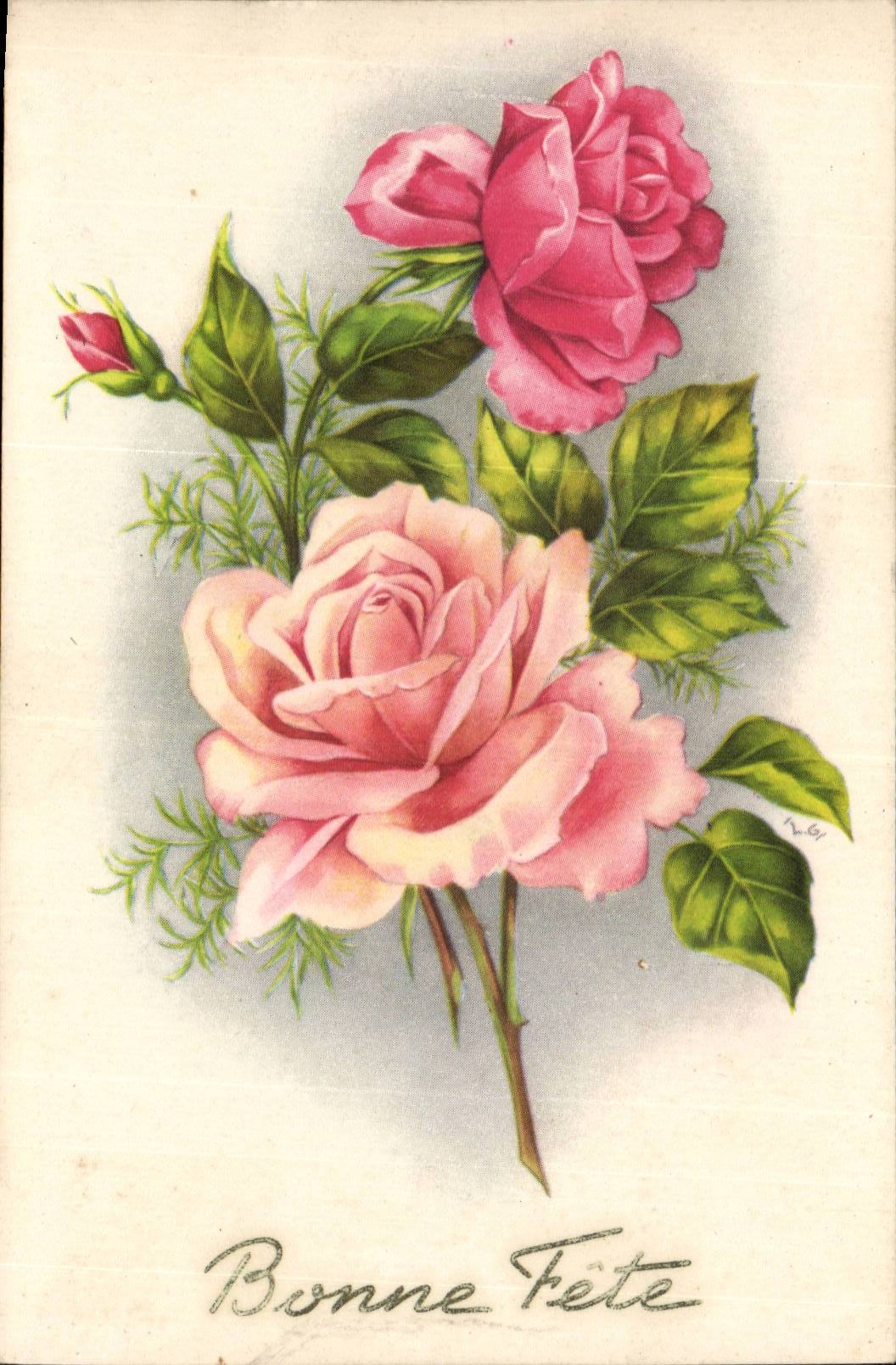 Fantaisie - Bonne Fete - Fleurs - CPA 