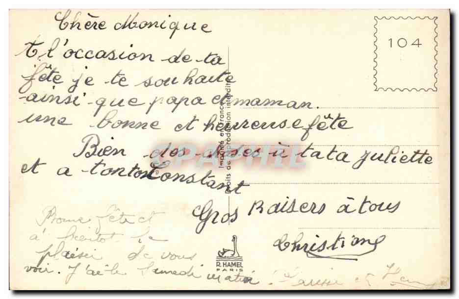 Fantaisie - Bonne Fete - Fleurs - CPA  — Rückseite