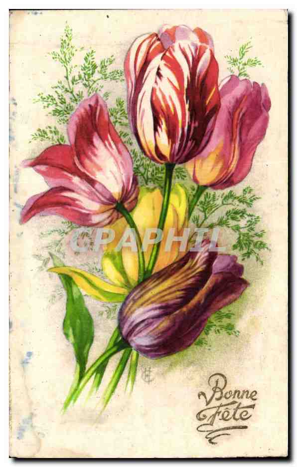 Fantaisie - Bonne Fete - Fleurs - CPA 