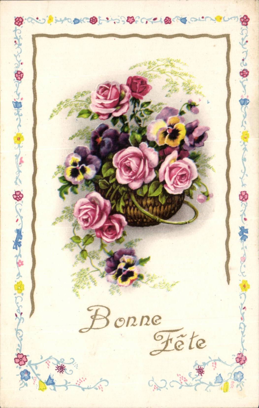 Fantaisie - Bonne Fete - Fleurs - CPA 