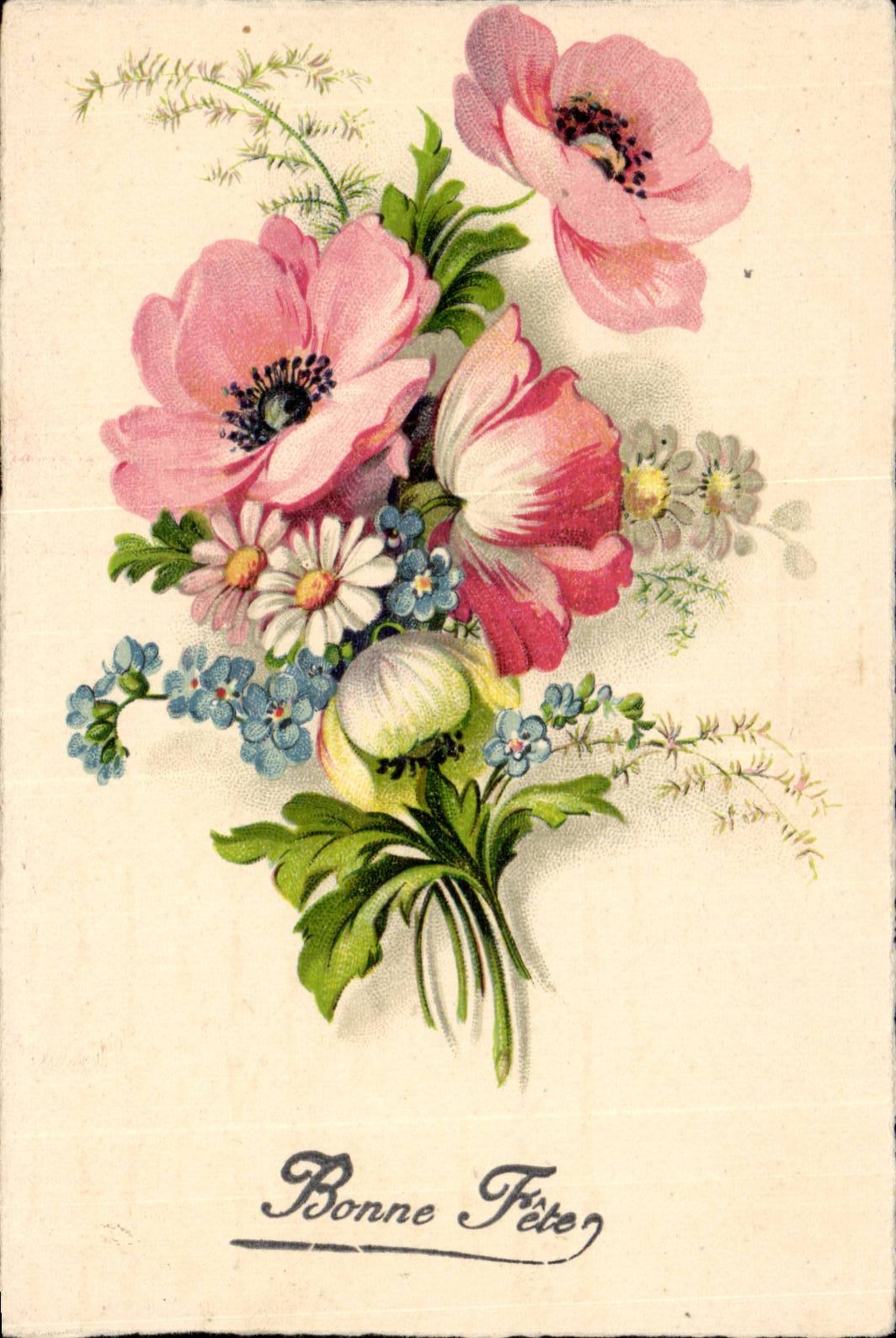 Fantaisie - Bonne Fete - Fleurs - CPA 