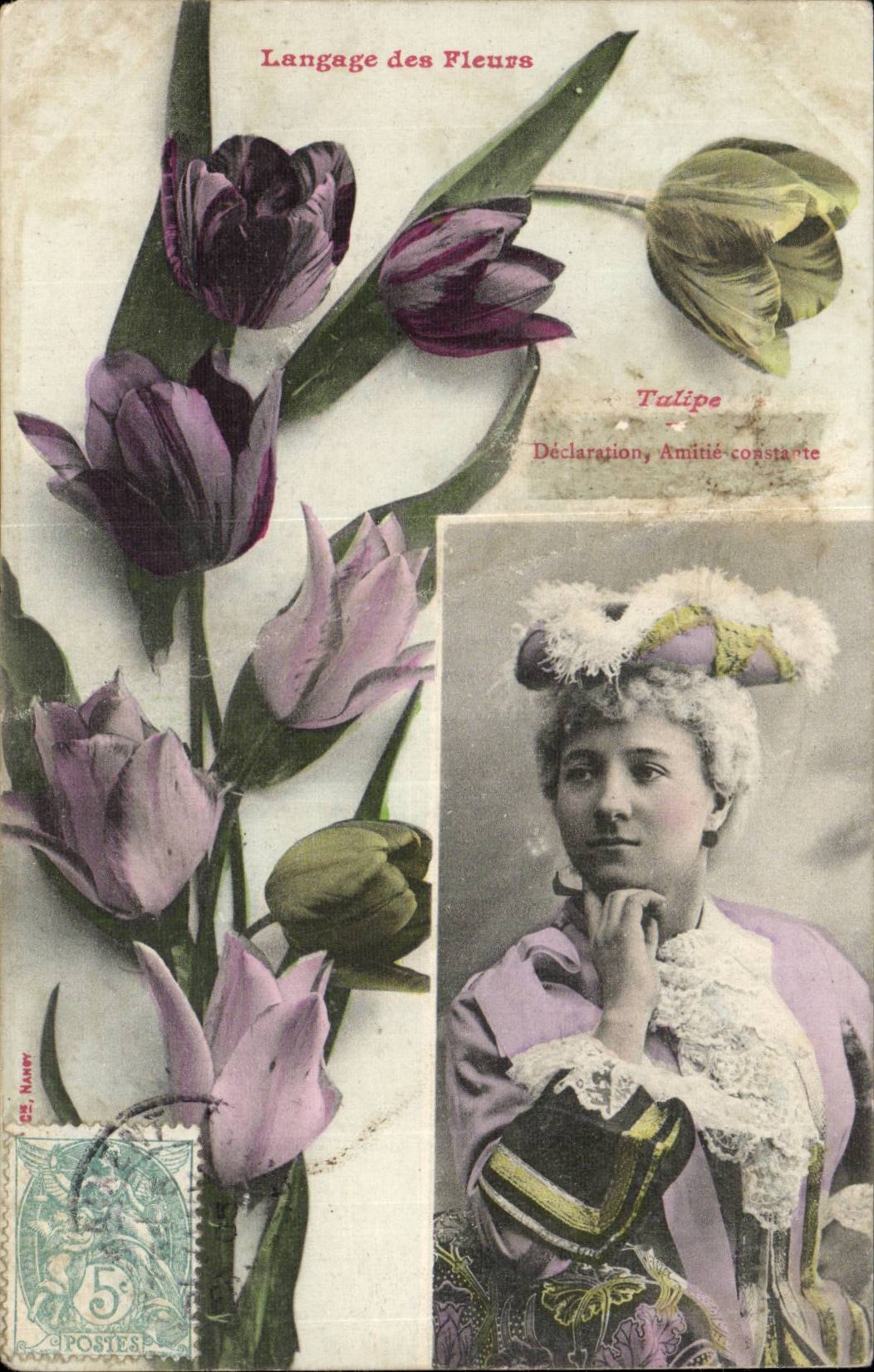 Fantaisie - Femme - Language des Fleurs - Tulipe declaration Amittie - CPA 