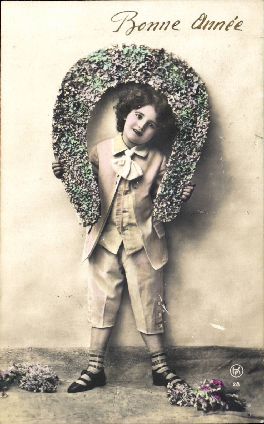 Fantaisie - Enfant - Jolie Fille - Fer a cheval - Bonne Annee - - CPA 