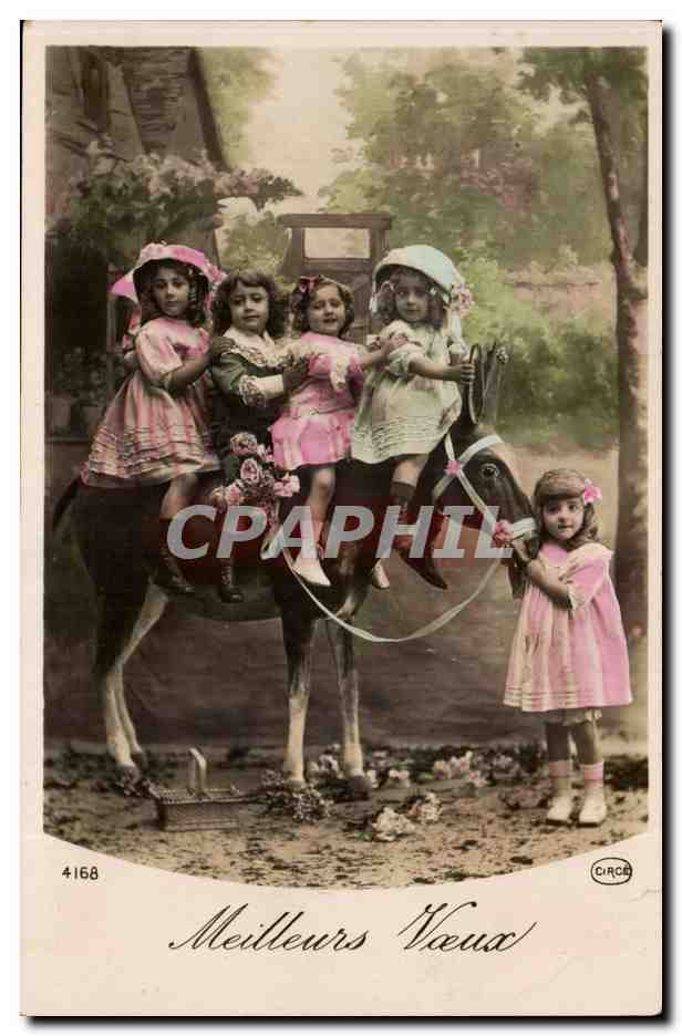 Fantaisie - Enfant - Jolies Filles - ane - donkey - CPA 