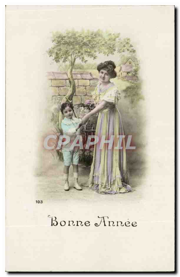 Fantaisie - Enfant et Mere - Bonne Annee - CPA 