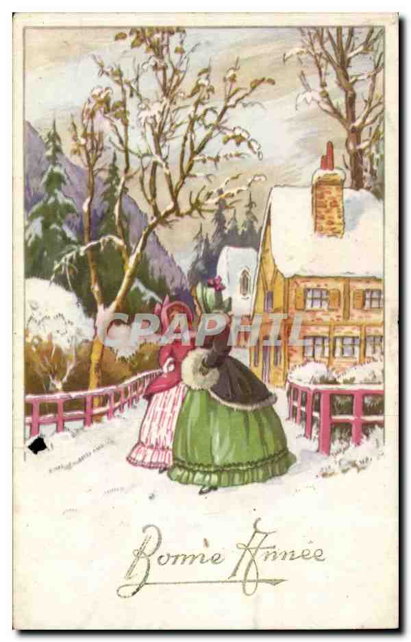 Fantaisie - Vilage sous neige - Bonne Annee - CPA 