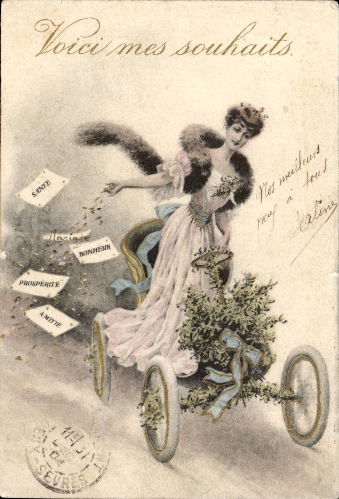 Fantaisie - Femme - poste - lettres - dore - CPA 