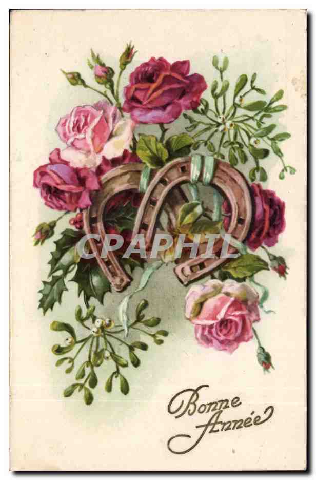 Fantaisie - Bonne Annee - cheval a fer - horseshoe - good luck - CPA 