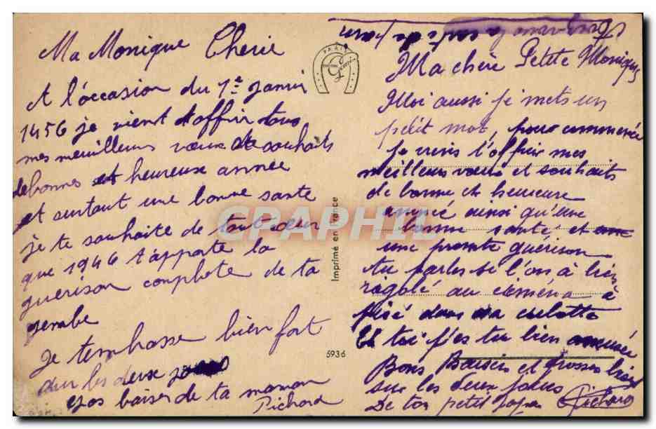 Fantaisie - Bonne Annee - houx - holly - cheval a fer - horseshoe - CPA  — Rückseite