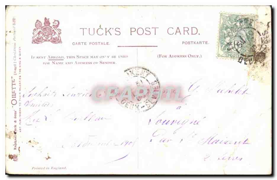 Bonne Annee - houx - holly - mouton - pli - tucks post card - CPA  — Rückseite