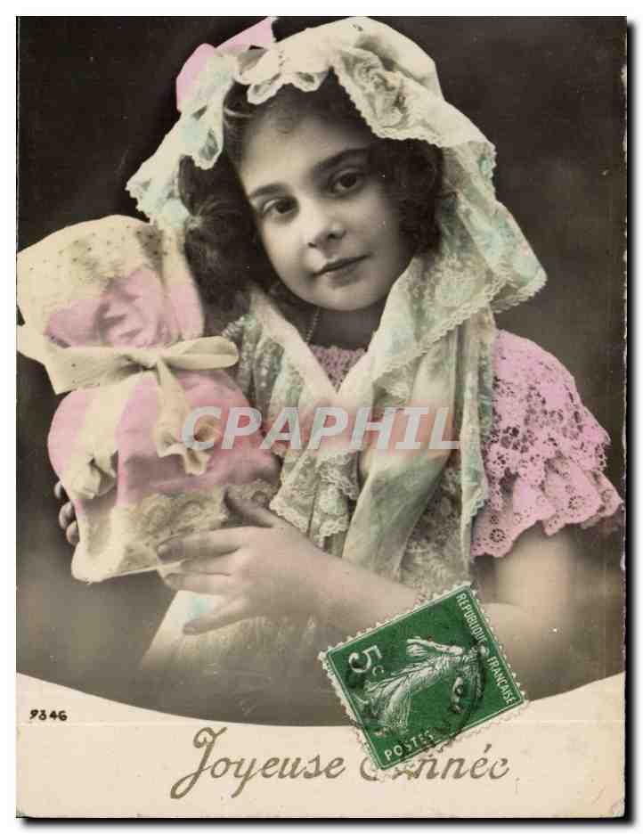 Fantaisie - Enfant - Joyeuse Annee beautiful girl with lace veil - CPA 