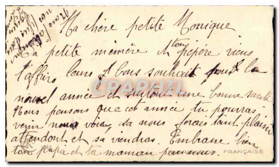 CPA Fantaise Enfant Bonne annee (carte petit format) (chat cat) — Rückseite