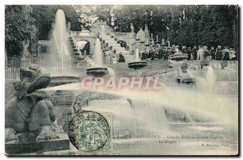 CPA Parc de Saint cloud Grandes eaux Grande cascade La dragon