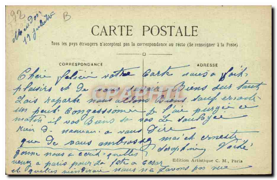 CPA Bois de Clamart meudon Etang de Villebon — Rückseite