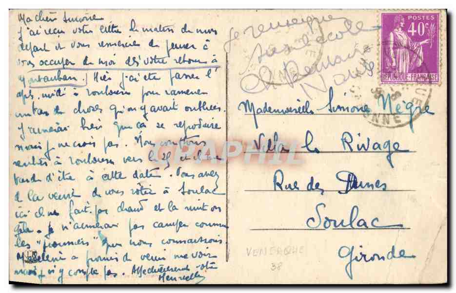 Vernerque CPA Route de l'ariege entre Vernet et Venarque (pecheur) — Rückseite
