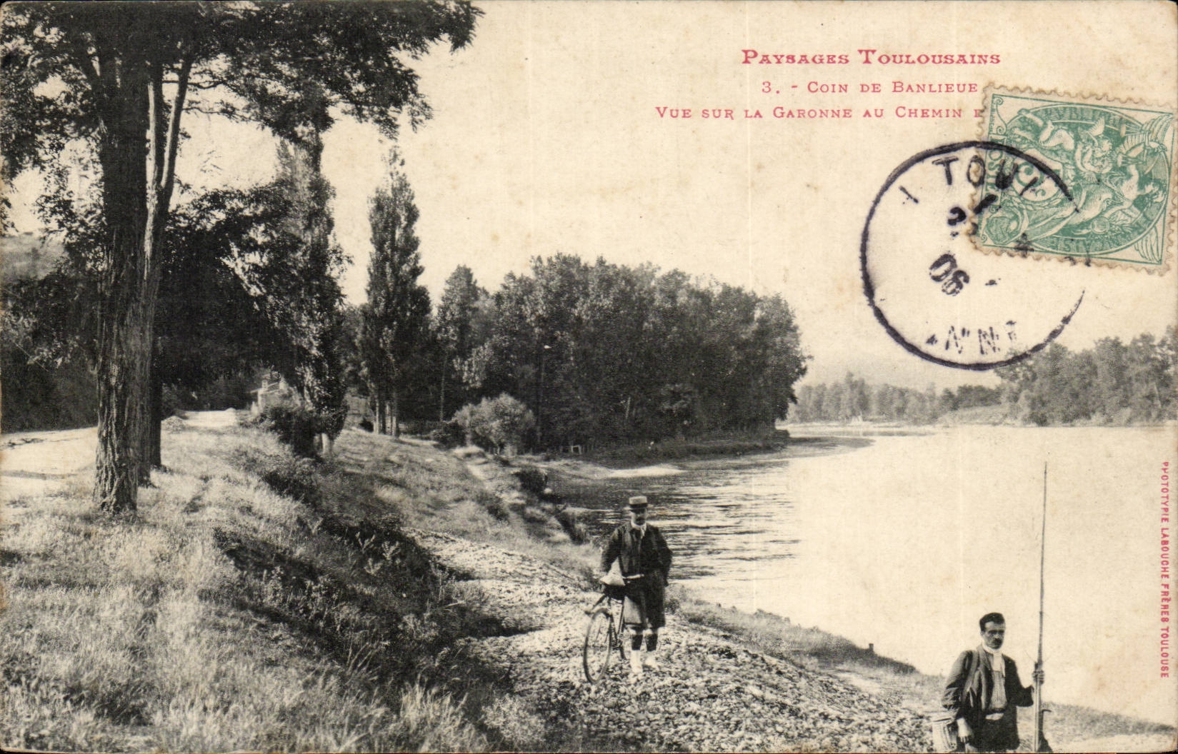 Paysages Toulousains — 3. Coin de Banlieue — Vue sur la Garonne au chemin — Phototypie Landouch, Toulouse
