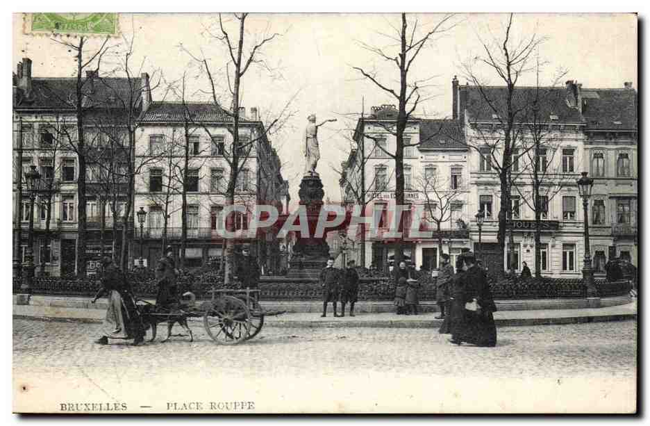 Belgie Belgique Bruxelles CPA Place Rouppe (voiture a chien)
