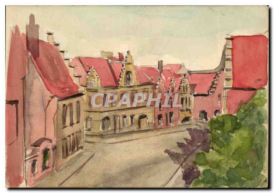Belgie Belgique Ypres les remparts Chapelle votive La rue du corbeau 1948
