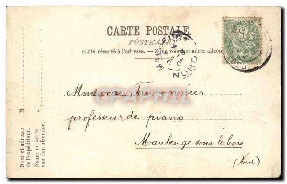 Bon secours CPA Route de Conde et l'eglise (train) — Rückseite