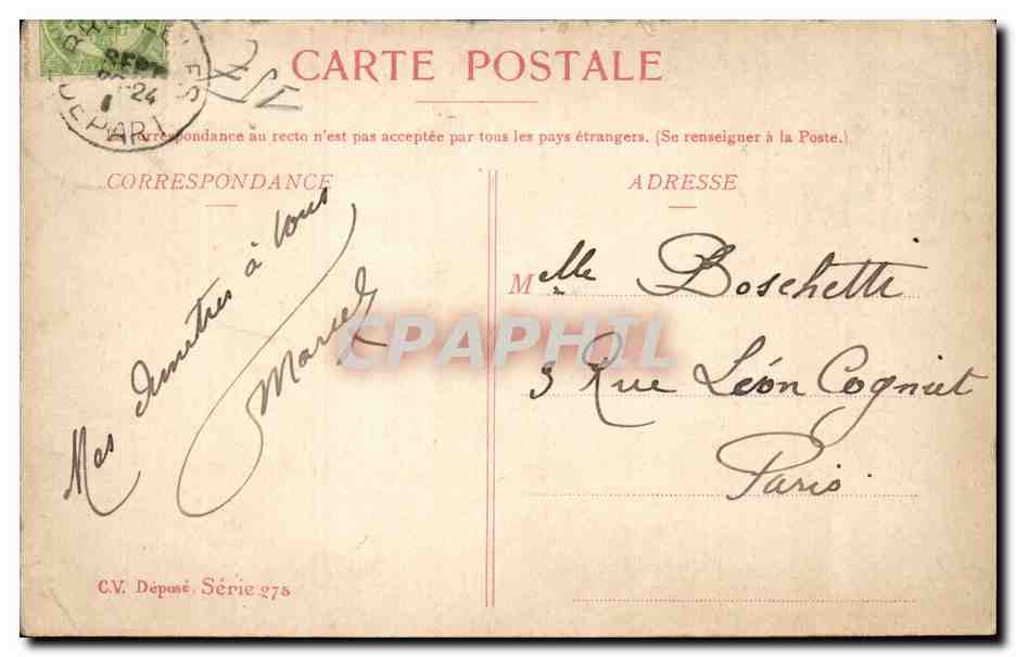 Belgique. Juchères. — En route pour la Ville. — C.V. Déposé, Série 278 — Verso