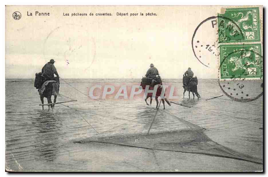 Belgique Belgie La Panne CPA Les pecheurs de crevettes Depart pour la peche (metiers)