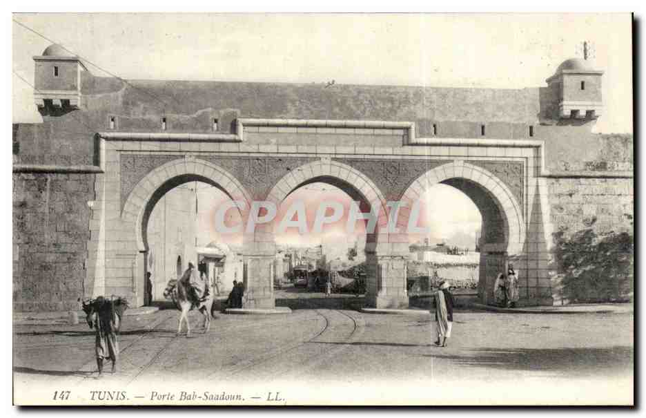 Tunisie Tunis CPA Porte Bab Saadoun (ane donkey)