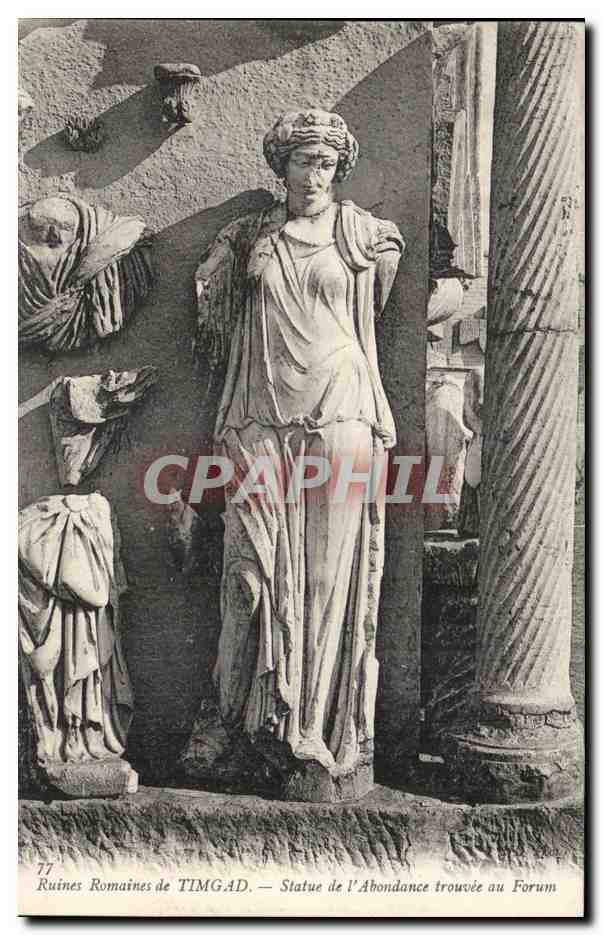 Algerie Ruines romaines de Timgad CPA Statue de l'abondance trouvee au forum