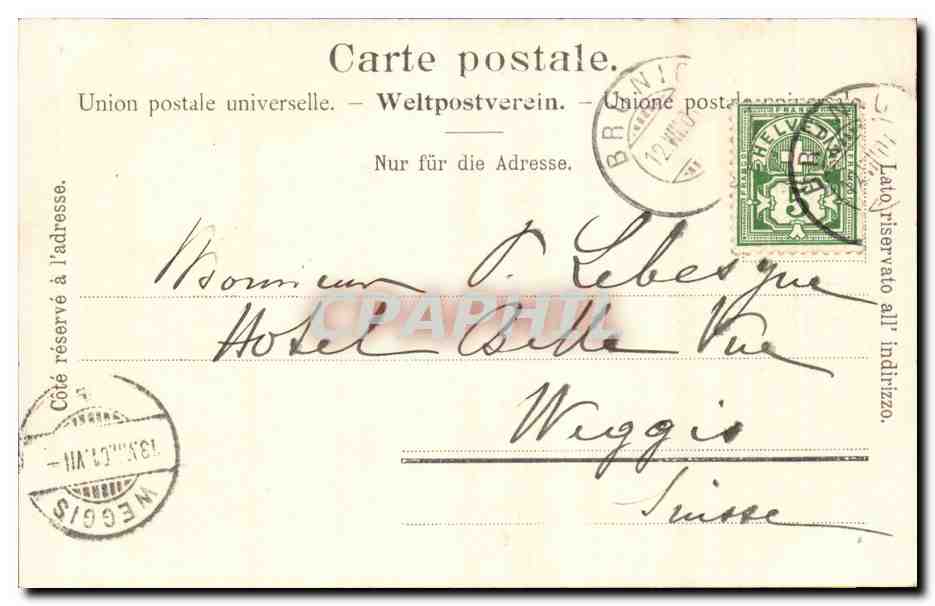 Brünig-Bahnhof-Buffet — estación ferroviaria en medio del bosque — E. Goetz, Luzern, n° 638 — Reverso