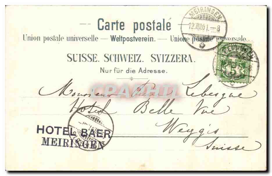 Suisse CPA Meyringen Aareschlucht mit ritzihorn — Rückseite