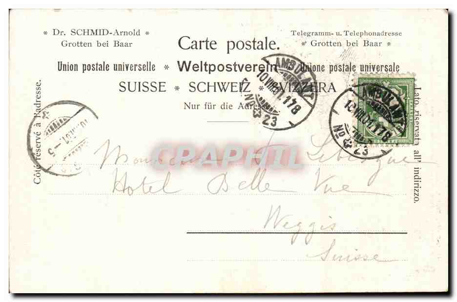 Suisse CPA tropsteingrotten Holle b Baar v Dr Schmid Arnold — Rückseite