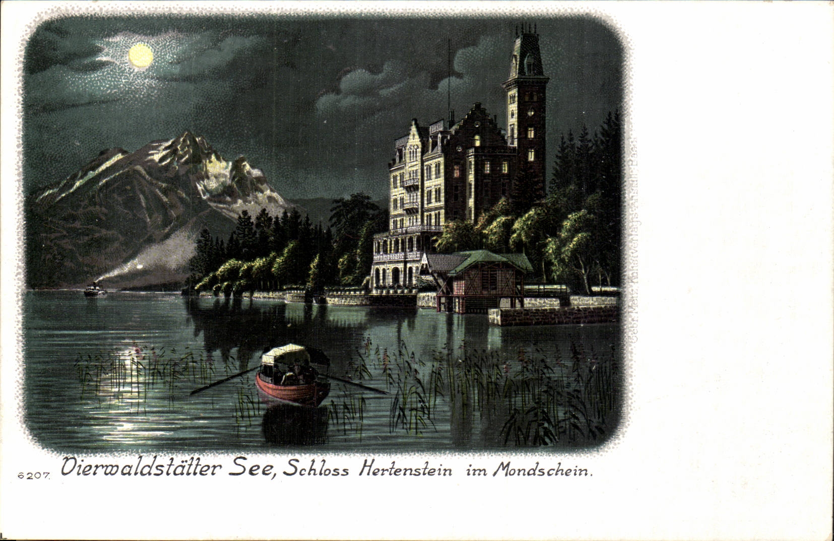 Suisse CPA Vierwaldstalter see Schloss Hertenstein im Mondschein