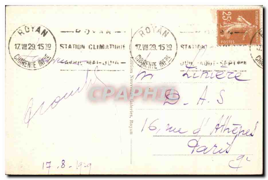 Royan - La Plage et Maree basse - tente - CPA  — Verso