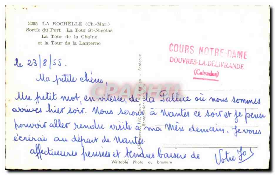 La Rochelle CPA Sortie du port La Tour St Nicolas La tour de la chaine et la tour de la Lanterne — Verso