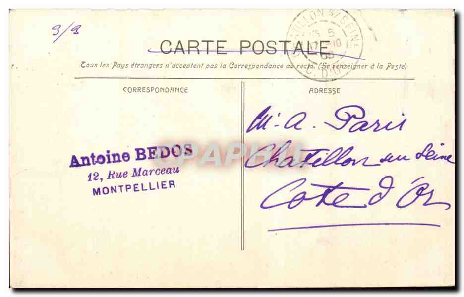 Montpellier - Le jardin des Plantes - La Grande Serre - 1909 - CPA  — Rückseite