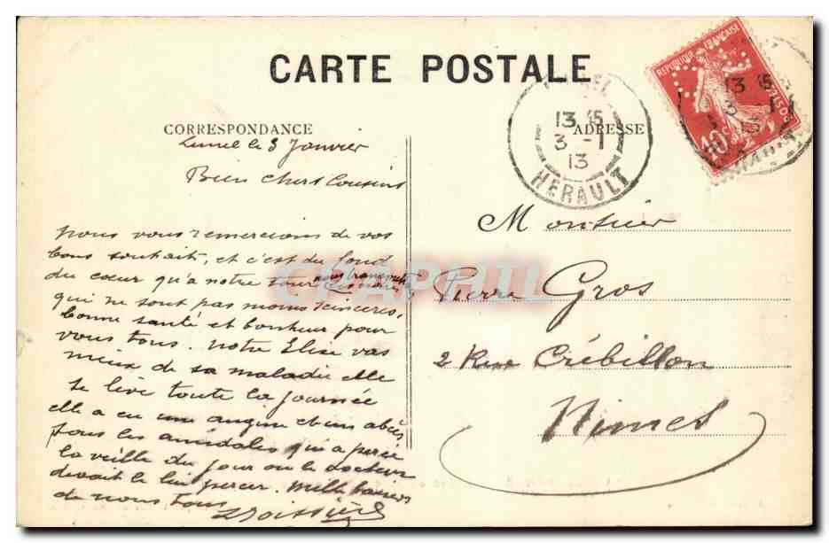 Lunel - Allees du Parc - Statue - Le Remords - CPA  — Back