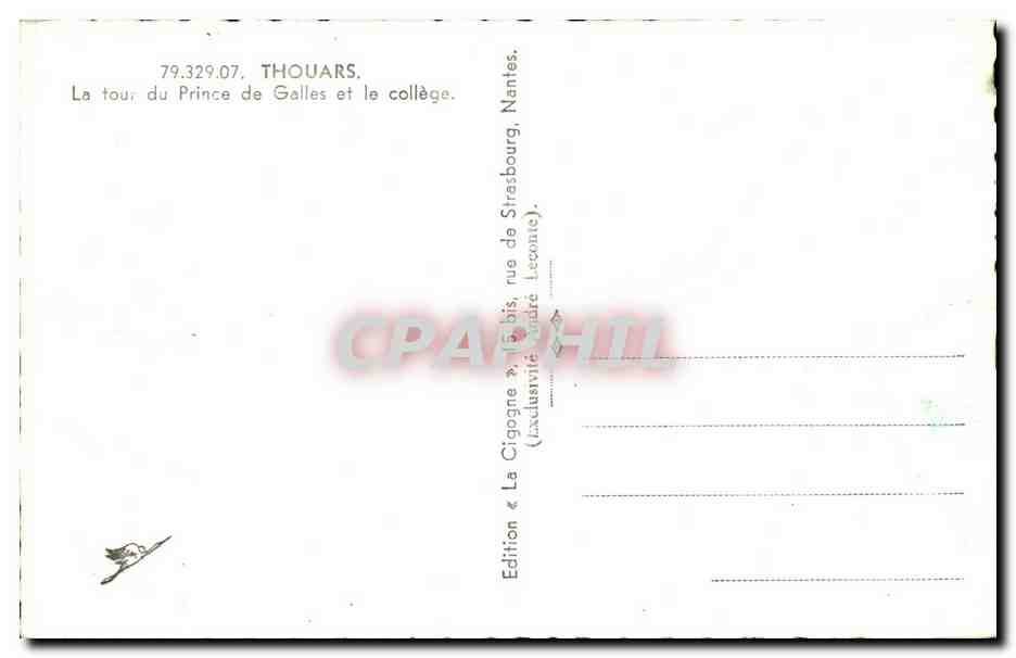 Thouars — La tour du Prince de Galles et le collège — Édition La Cigogne, Nantes — Verso