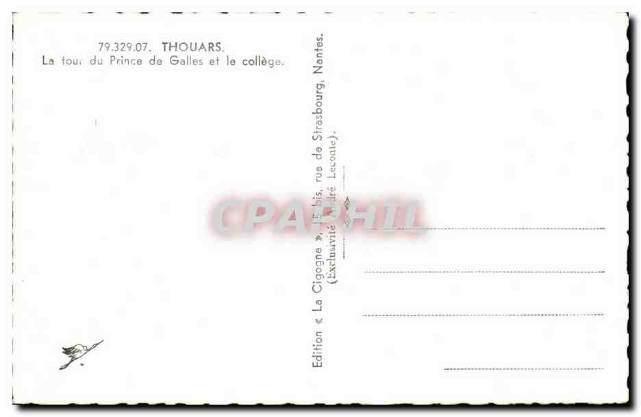 Thouars — La tour du Prince de Galles et le collège — Édition La Cigogne, Nantes — Verso