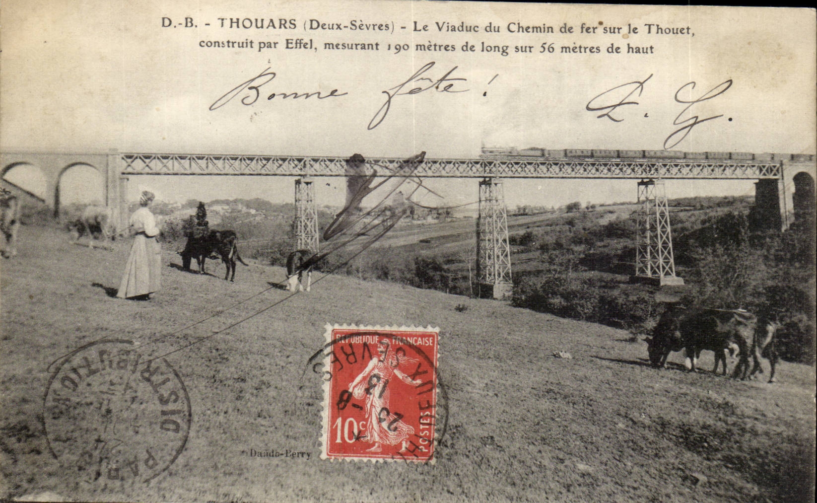 Thouars (Deux-Sèvres) — Viaduc du Chemin de fer sur le Thouet, construit par Eiffel, mesurant 190 mètres de long sur 56 mètres de haut — éditeur Dauido-Perry