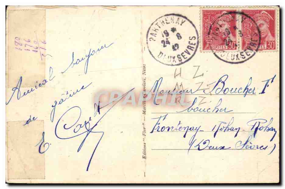 Parthenay CPA La tour Saint Jacques et le Thouet — Rückseite