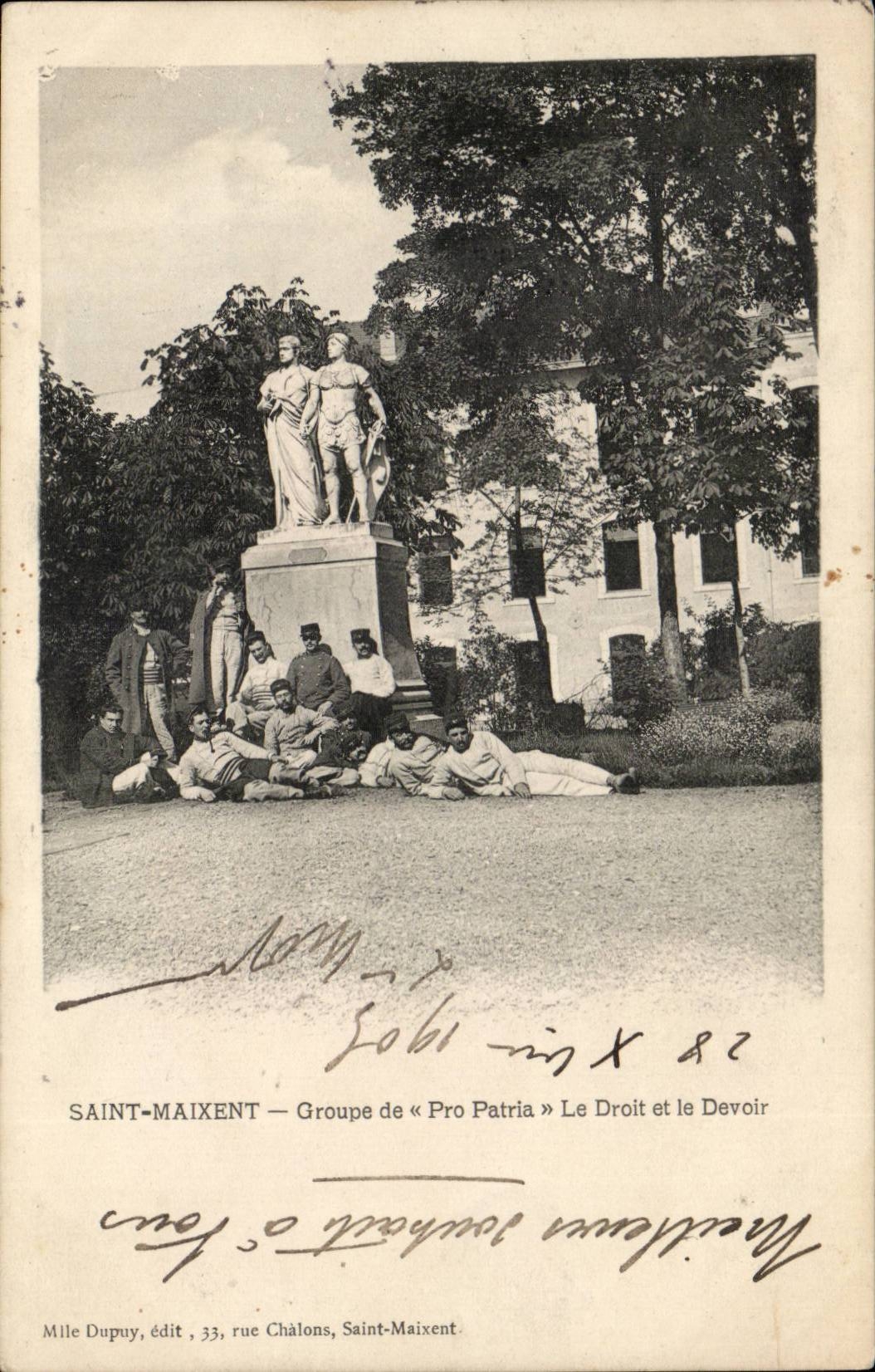 Saint-Maixent — Grupo de « Pro Patria » El Derecho y el Deber — Mille Dupuy, editor, 33, rue Châlons, Saint-Maixent