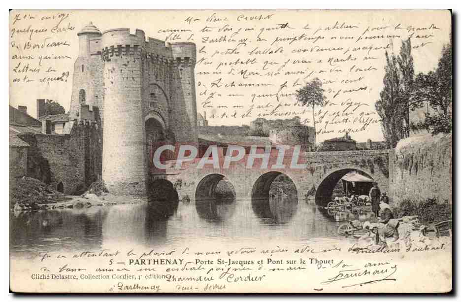 Parthenay CPA Porte Saint Jacques et pont sur le Thonet
