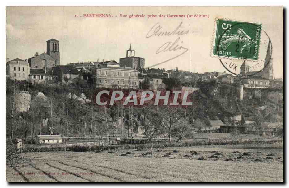 Partenay — Vue générale prise des Garennes (9e édition) — Éditeur : Jules Labord, Collection A. Roux, Partenay