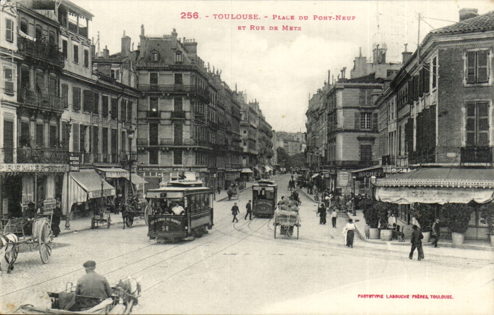 Toulouse - Piazza del Pont-Neuf e Via di Metz — Fototipia Labouche Frères, Toulouse, n°256