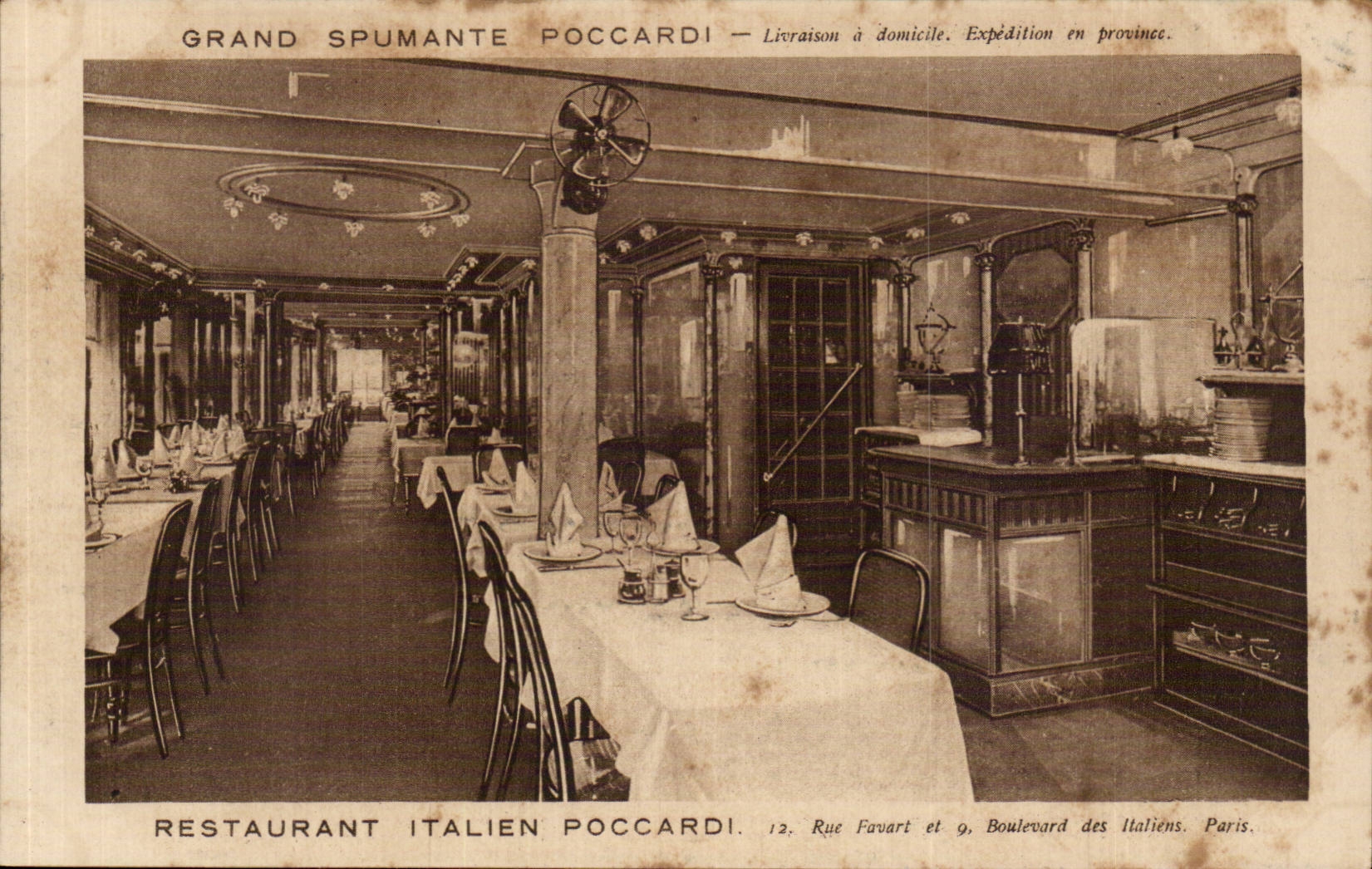 CPA Restaurant italine Poccardi rue favart bd des italiens Paris 