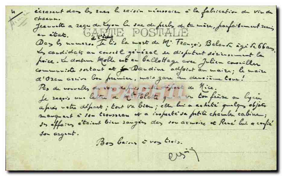 Nice CPA Grand hotel de Paris 4 boulevard Carabacel — Rückseite