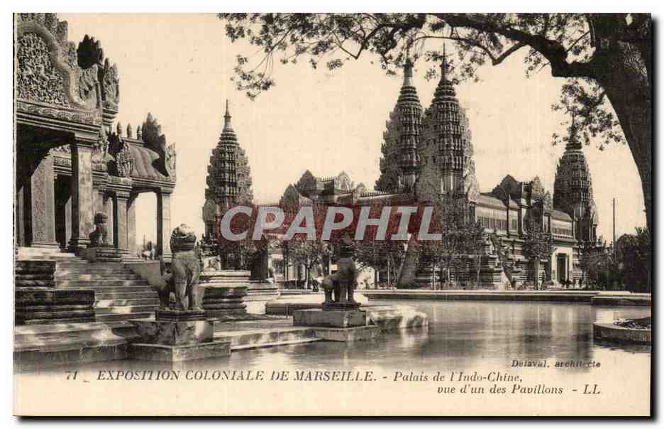CPA Exposition coloniale de Marseille Palais de l'indochine (indochina) vue d'un des pavillons
