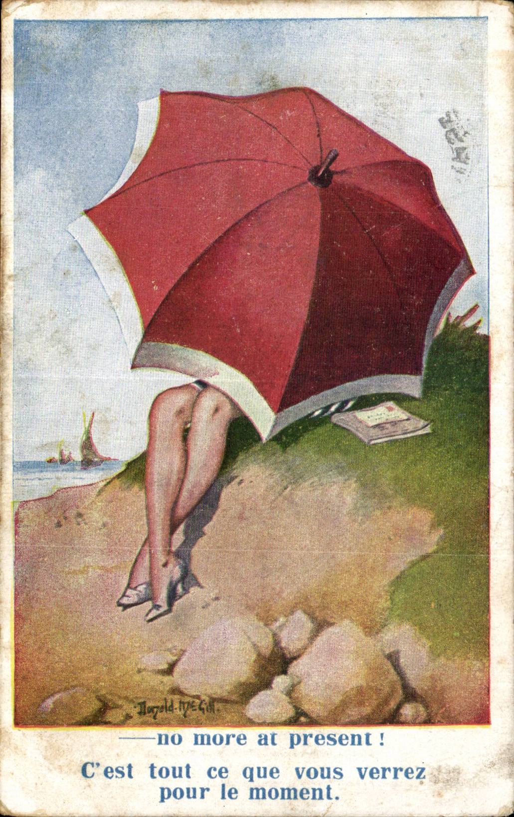 Femme sous parapluie rouge — plage — Inter-Art Co. S.W. No. 2486