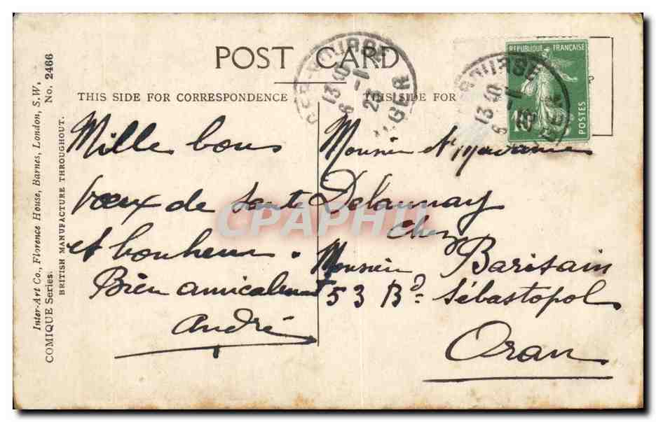 Femme sous parapluie rouge — plage — Inter-Art Co. S.W. No. 2486 — Verso
