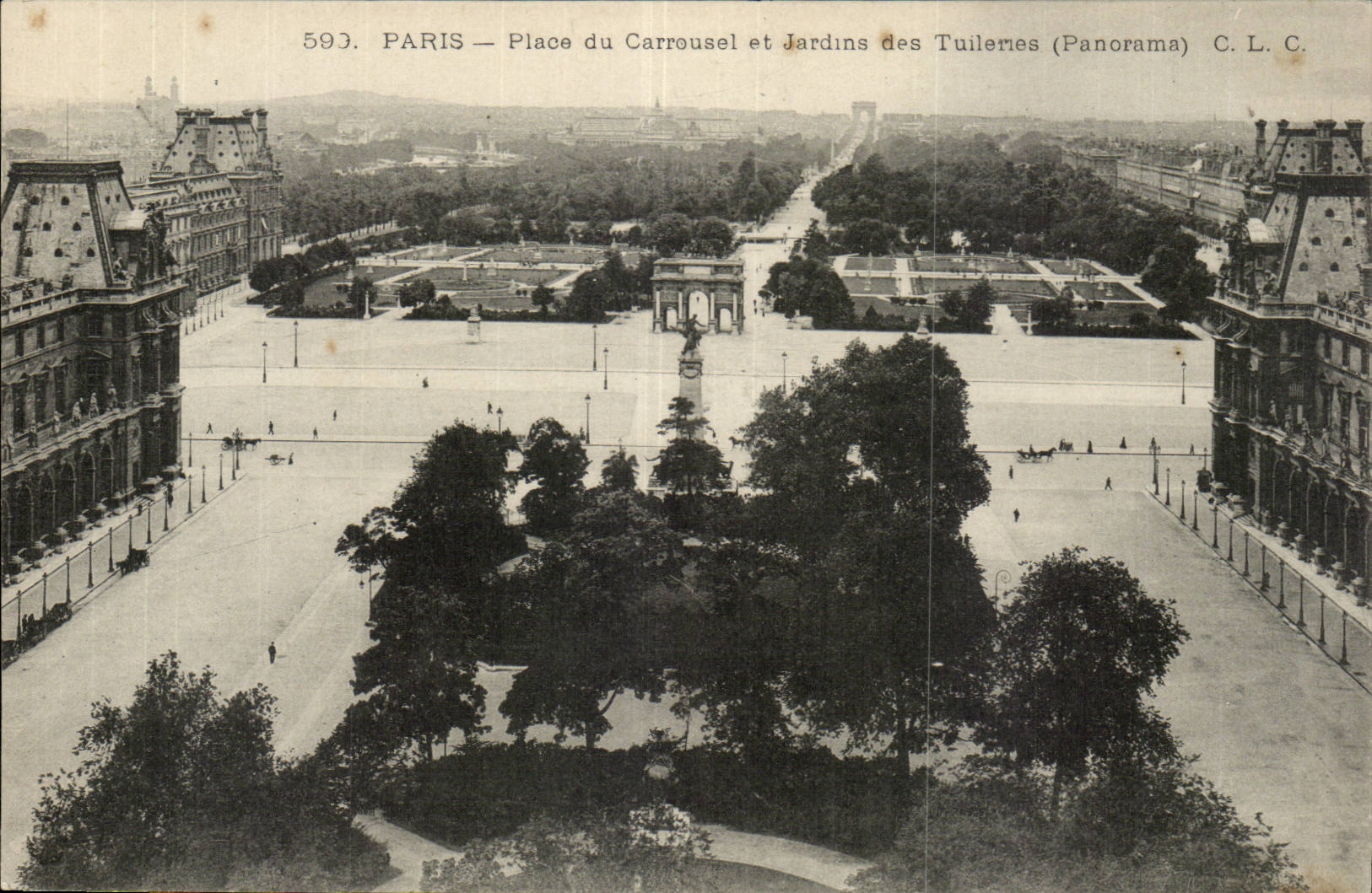 Paris CPA Place du carroussel et jardin des tuileries (panorama)